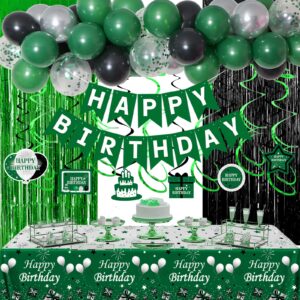 green and black party decorations, green birthday decorations for men women boys girls with green happy birthday banner tablecloth fringe curtains streamers confetti balloons, green party supplies