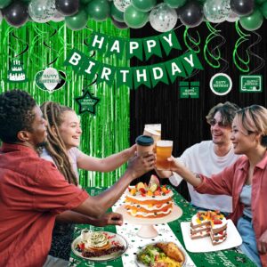 Green and Black Party Decorations, Green Birthday Decorations for Men Women Boys Girls with Green Happy Birthday Banner Tablecloth Fringe Curtains Streamers Confetti Balloons, Green Party Supplies