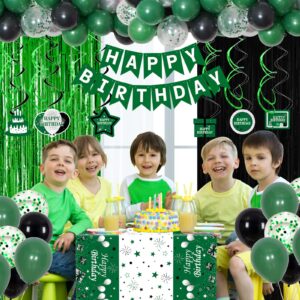 Green and Black Party Decorations, Green Birthday Decorations for Men Women Boys Girls with Green Happy Birthday Banner Tablecloth Fringe Curtains Streamers Confetti Balloons, Green Party Supplies