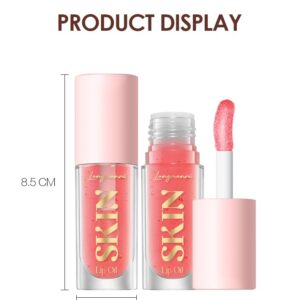 BANGFENG Big Brush Head Lip Glow Oil Plumping Tint, Tinted Lip Balm Transparent Lip Care, Moisturizing Non-sticky Fresh Shiny Texture Lip Oil - Strawberry (Pink)