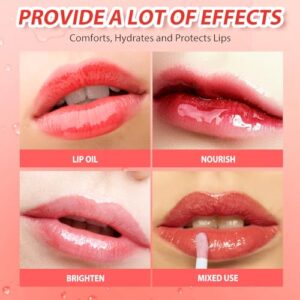 BANGFENG Big Brush Head Lip Glow Oil Plumping Tint, Tinted Lip Balm Transparent Lip Care, Moisturizing Non-sticky Fresh Shiny Texture Lip Oil - Strawberry (Pink)