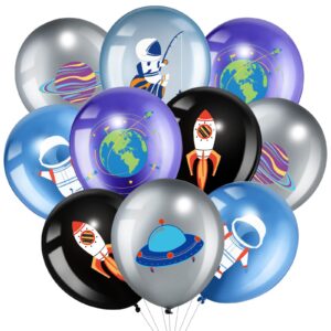 48 pieces outer space ufo party balloons, 12 inch latex galaxy space theme party balloon metallic rocket astronaut planet balloon for girl boy kid space birthday party baby shower decoration supply
