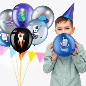 48 Pieces Outer Space UFO Party Balloons, 12 Inch Latex Galaxy Space Theme Party Balloon Metallic Rocket Astronaut Planet Balloon for Girl Boy Kid Space Birthday Party Baby shower Decoration Supply