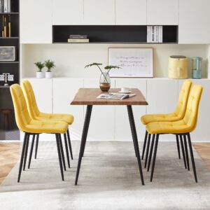 NORDICANA Yellow Velvet Dinner Chairs Set of 4, Modern Armless Biscuit Tufted Dining Side Chairs with Metal Legs for Kitchen Living Room Vanity