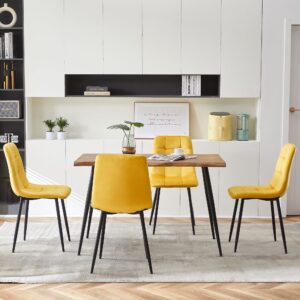 NORDICANA Yellow Velvet Dinner Chairs Set of 4, Modern Armless Biscuit Tufted Dining Side Chairs with Metal Legs for Kitchen Living Room Vanity