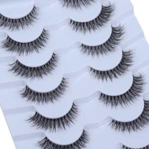 wenew cat eye lashes wispy false eyelashes natural look, fluffy natural lashes clear band, 3d faux mink lashes (c1, 7 pairs)