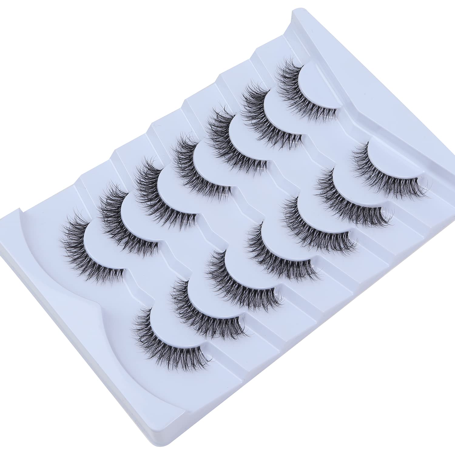 WENEW Cat Eye Lashes Wispy False Eyelashes Natural Look, Fluffy Natural Lashes Clear Band, 3D Faux Mink Lashes (C1, 7 Pairs)