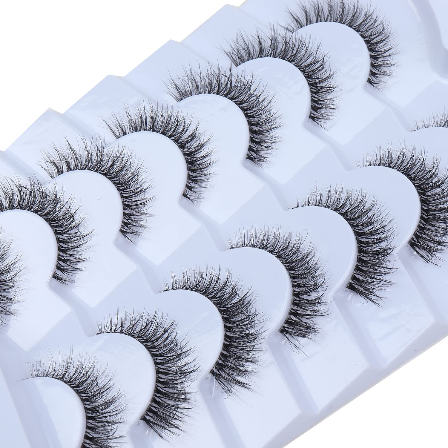 WENEW Cat Eye Lashes Wispy False Eyelashes Natural Look, Fluffy Natural Lashes Clear Band, 3D Faux Mink Lashes (C1, 7 Pairs)