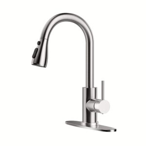 kitchen faucet with pull-down spray single handle high arc commercial stainless steel brushed nickel kitchen sink faucet with deck suitable for bar laundry rv farmhouse (brushed nickel)