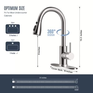 Kitchen Faucet with Pull-Down Spray Single Handle high arc Commercial Stainless Steel Brushed Nickel Kitchen Sink Faucet with Deck Suitable for bar Laundry RV Farmhouse (Brushed Nickel)