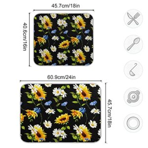 Sunflowers Chamomile Cornflowers Black Dryer Kitchen Dish Drying Mat 18 x 24 18 x 24 Dish Drainer Tray Kitchen Accessories for Countertop Dish Mat