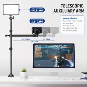 NEEWER Tabletop Overhead Camera Mount Stand with 2 Section Telescopic Extension Arm, Phone Holder, Ball Heads, Screw Adapters, Desk Light Stand for Camera, Phone, Webcam, Ring Light, TL253A+DS001