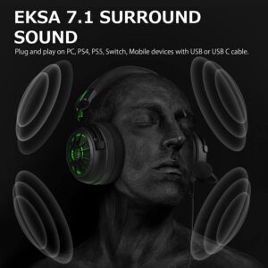 EKSA StarEngine Pro PC Gaming Headset - 7.1 Surround Sound for PS4 PS5 Xbox, AI Intelligent Noise Cancelling Microphone, Dual Chamber Driver, Game/Muisc Mode, Wired Headphones for Xbox one, Computer