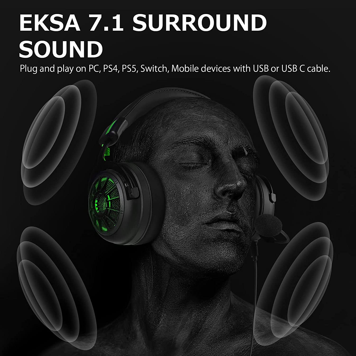 EKSA StarEngine Pro PC Gaming Headset - 7.1 Surround Sound for PS4 PS5 Xbox, AI Intelligent Noise Cancelling Microphone, Dual Chamber Driver, Game/Muisc Mode, Wired Headphones for Xbox one, Computer