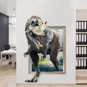 3d dinosaur wall sticker decal for boys room, crack hole dinosaur wall art decor for boys bedroom baby kids nursery room (dinosaur-1)