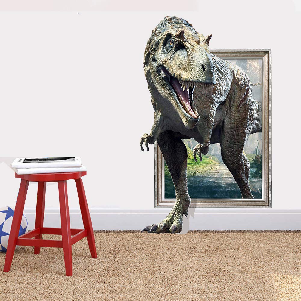 3D Dinosaur Wall Sticker Decal for Boys Room, Crack Hole Dinosaur Wall Art Decor for Boys Bedroom Baby Kids Nursery Room (Dinosaur-1)