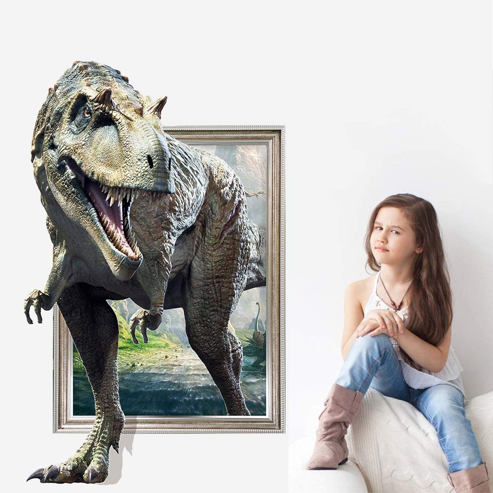 3D Dinosaur Wall Sticker Decal for Boys Room, Crack Hole Dinosaur Wall Art Decor for Boys Bedroom Baby Kids Nursery Room (Dinosaur-1)