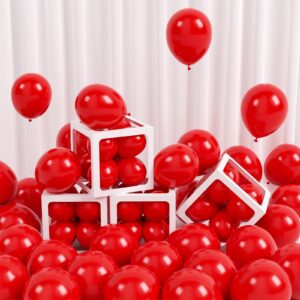 fotiomrg 120pcs 5 inch red balloons, small red latex party balloons helium quality for birthday graduation baby shower valentines christmas wedding party decorations (with red ribbon)
