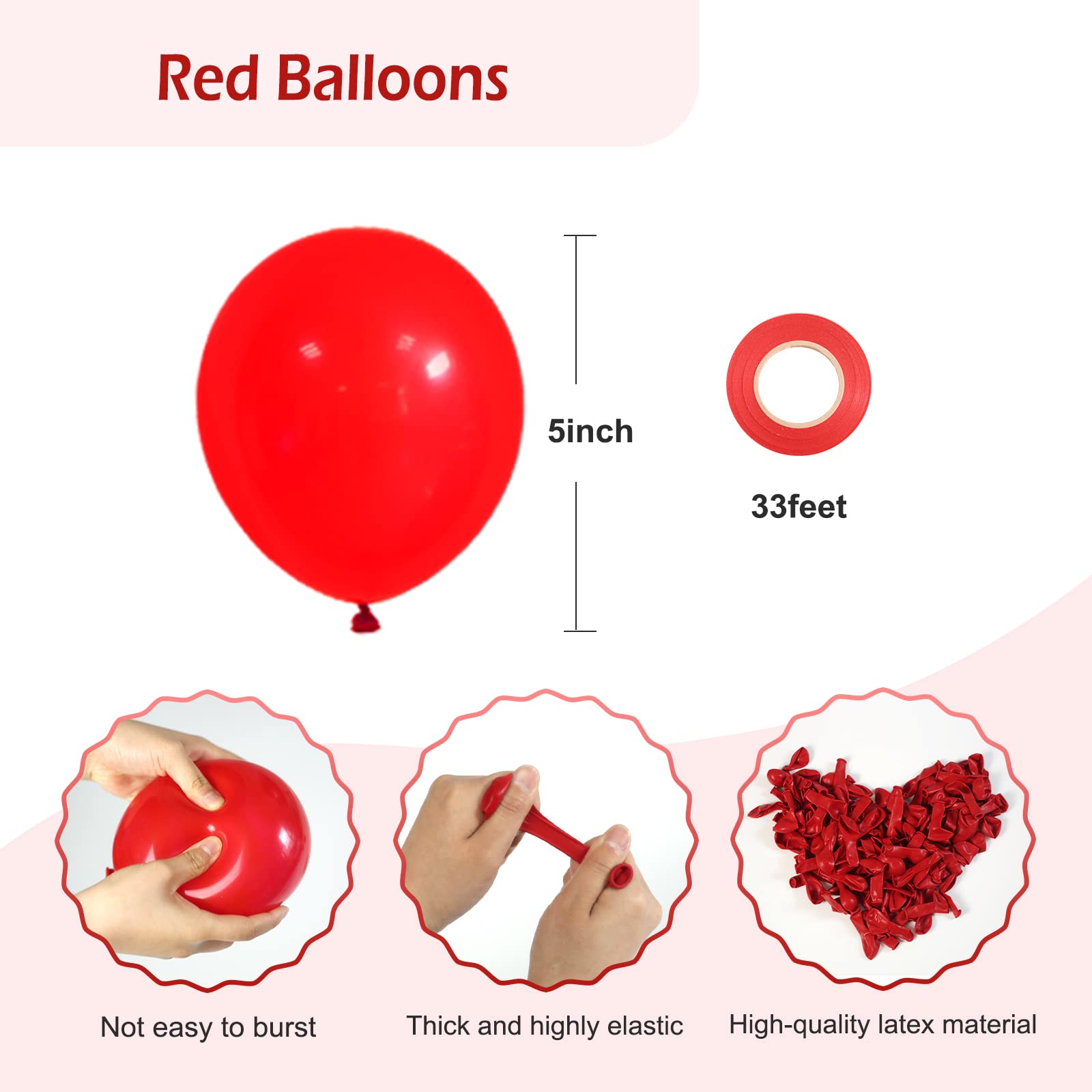 FOTIOMRG 120pcs 5 inch Red Balloons, Small Red Latex Party Balloons Helium Quality for Birthday Graduation Baby Shower Valentines Christmas Wedding Party Decorations (with Red Ribbon)