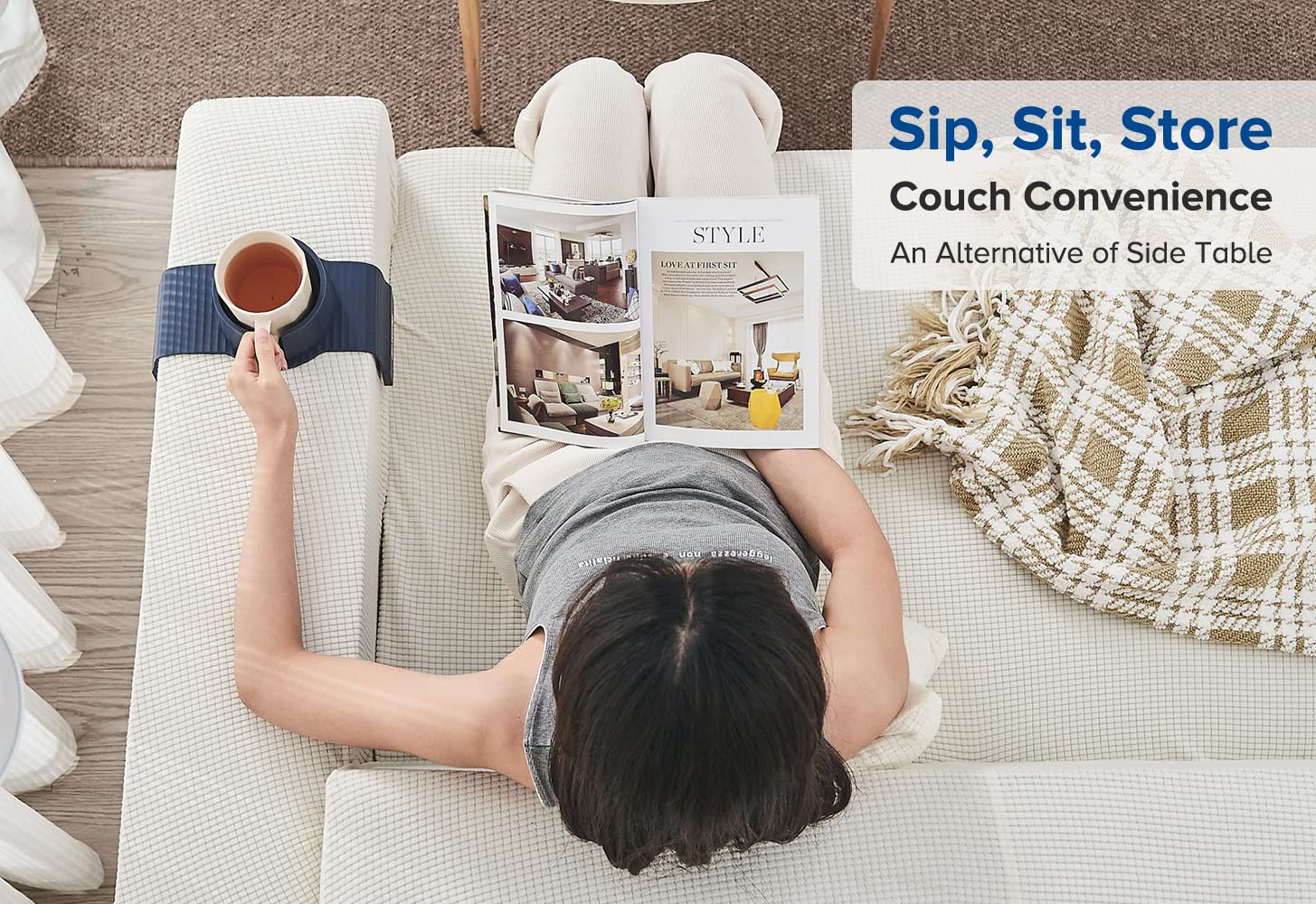 Couch Cup Holder, Elimiko Silicone Sofa Drink Holder with Upgrade Large Cup Holder, for Oversized Mug/Cup/Tumbler/Drink/Coffee/Bottle/Cans, Gifts for Mom, Dad, Husband, Grandma, Grandpa (Navy Blue)