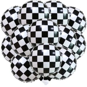 12pcs checkered racing balloons 18 inch checkerboard balloon foil balloon aluminum black white balloon for racing themed party decoration 18 inch mylar balloons race car birthday party supplies