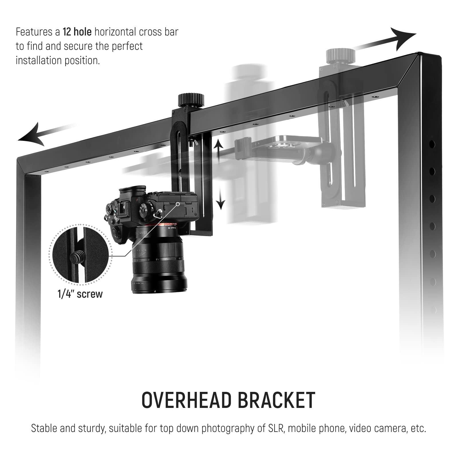 NEEWER Overhead Camera Mount Rig for Top Down Shots, Heavy Duty Steel Tabletop Mount Stand Multi Device Platform for Flat Lay Photography Lighting Cooking Drawing Crafts, For Desks≥3.3'/1m Long, ST100