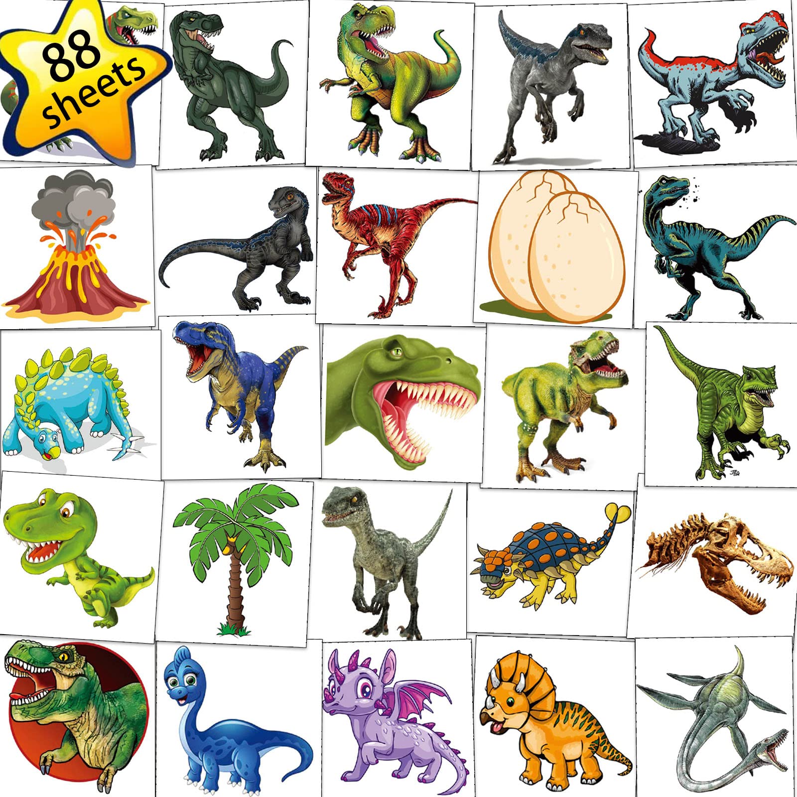 Tazimi 88 Sheets 3D Dinosaur Temporary Tattoos For Kids T-Rex Tattoo Sticker Dinosaur Tattoo Party Decoration DIY Temporary Tattoos Art