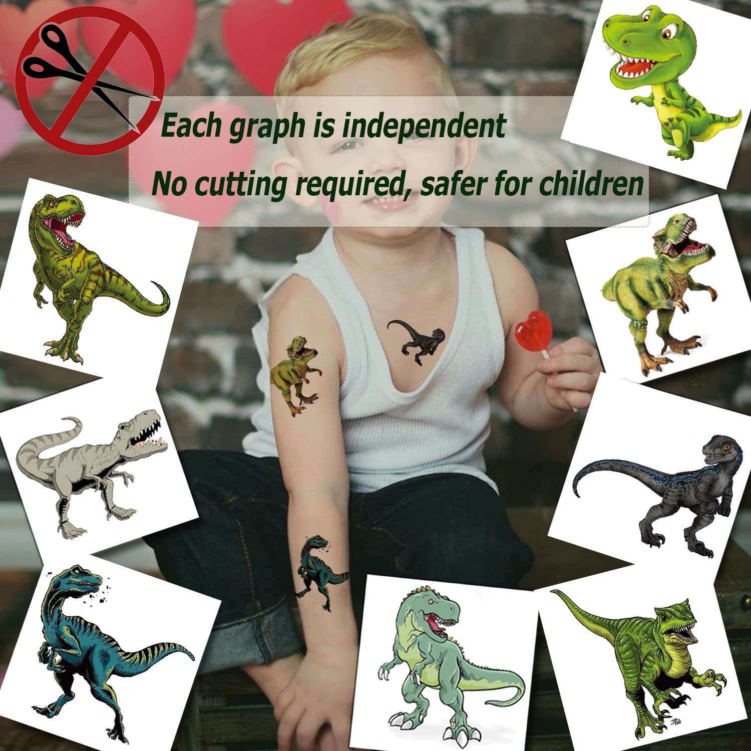 Tazimi 88 Sheets 3D Dinosaur Temporary Tattoos For Kids T-Rex Tattoo Sticker Dinosaur Tattoo Party Decoration DIY Temporary Tattoos Art