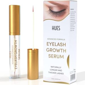 hues premium eyelash serum (5ml) - lash serum boosts lash for fuller, longer, thicker looking eyelashes, lash enhancing serum for natural lashes.