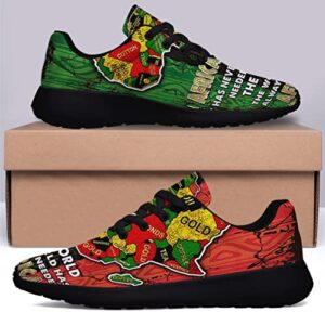 Proud Africa History Shoes for Men Women Running Sneakers Breathable Casual Sport Tennis Shoes Gift for Him Her Black Size 11.5