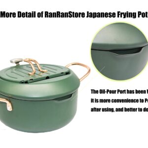 Cyrder Japanese Tempura Deep Fryer Pot with Fahrenheit Thermometer 3.5L- Nonstick Carbon Steel Oil Fryer, Fried Tempura/Chicken/Fish/Shrimp, Easy Clean, Green Big Tempura Pan, 10.2inch