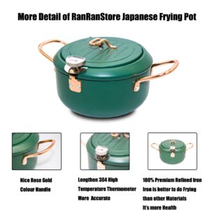 Cyrder Japanese Tempura Deep Fryer Pot with Fahrenheit Thermometer 3.5L- Nonstick Carbon Steel Oil Fryer, Fried Tempura/Chicken/Fish/Shrimp, Easy Clean, Green Big Tempura Pan, 10.2inch