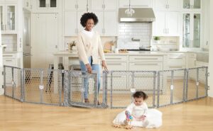 regalo plastic 192-inch super wide adjustable baby gate and play yard with door, award winning brand, 2-in-1, bonus kit, includes 4 pack of wall mounts, gray
