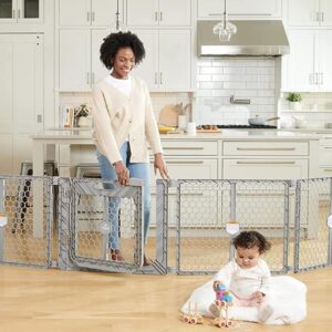 Regalo Plastic 192-Inch Super Wide Adjustable Baby Gate and Play Yard with Door, Award Winning Brand, 2-in-1, Bonus Kit, Includes 4 Pack of Wall Mounts, Gray