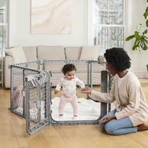Regalo Plastic 192-Inch Super Wide Adjustable Baby Gate and Play Yard with Door, Award Winning Brand, 2-in-1, Bonus Kit, Includes 4 Pack of Wall Mounts, Gray