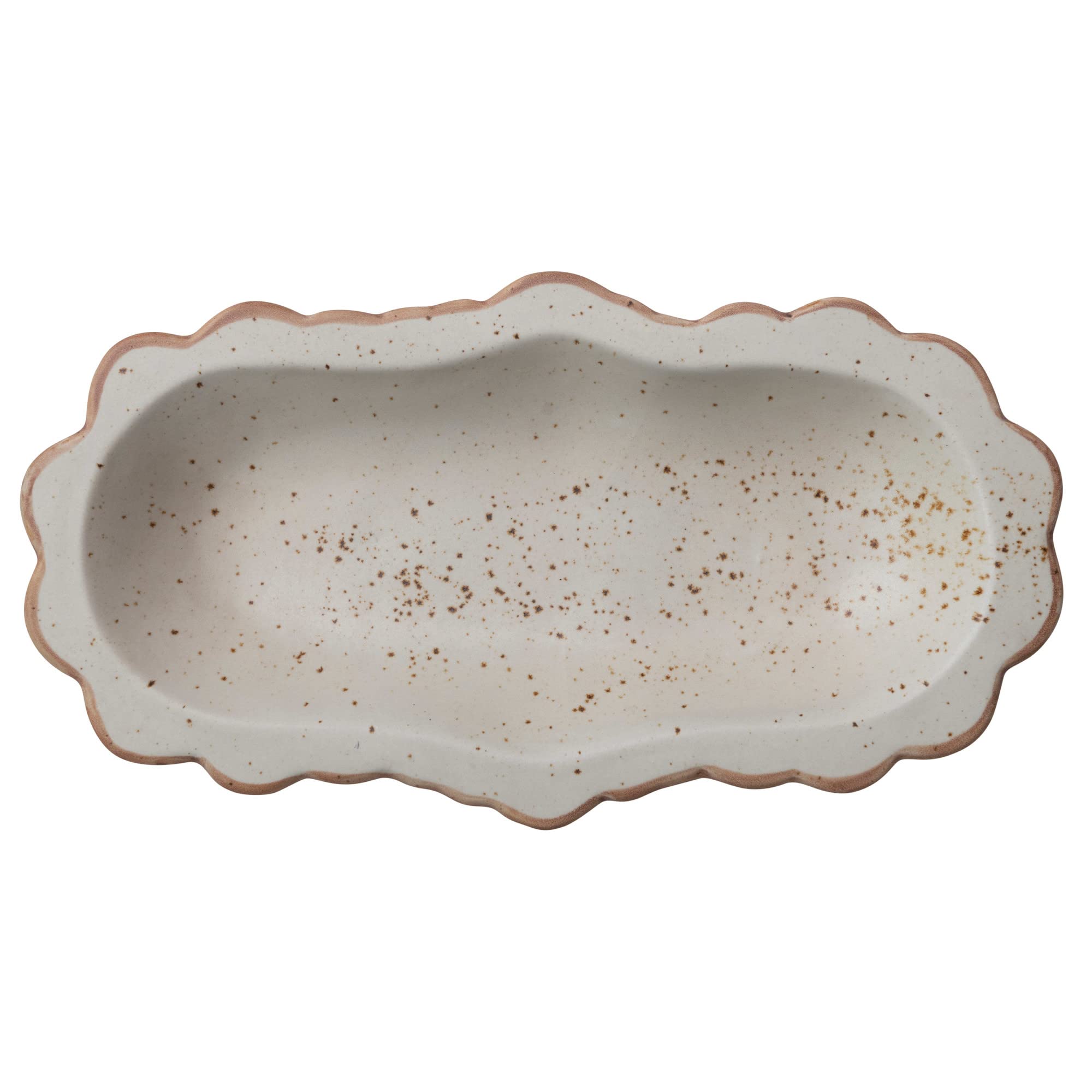 Creative Co-Op Speckled Stoneware Scalloped Edge, Ivory and Brown Platter