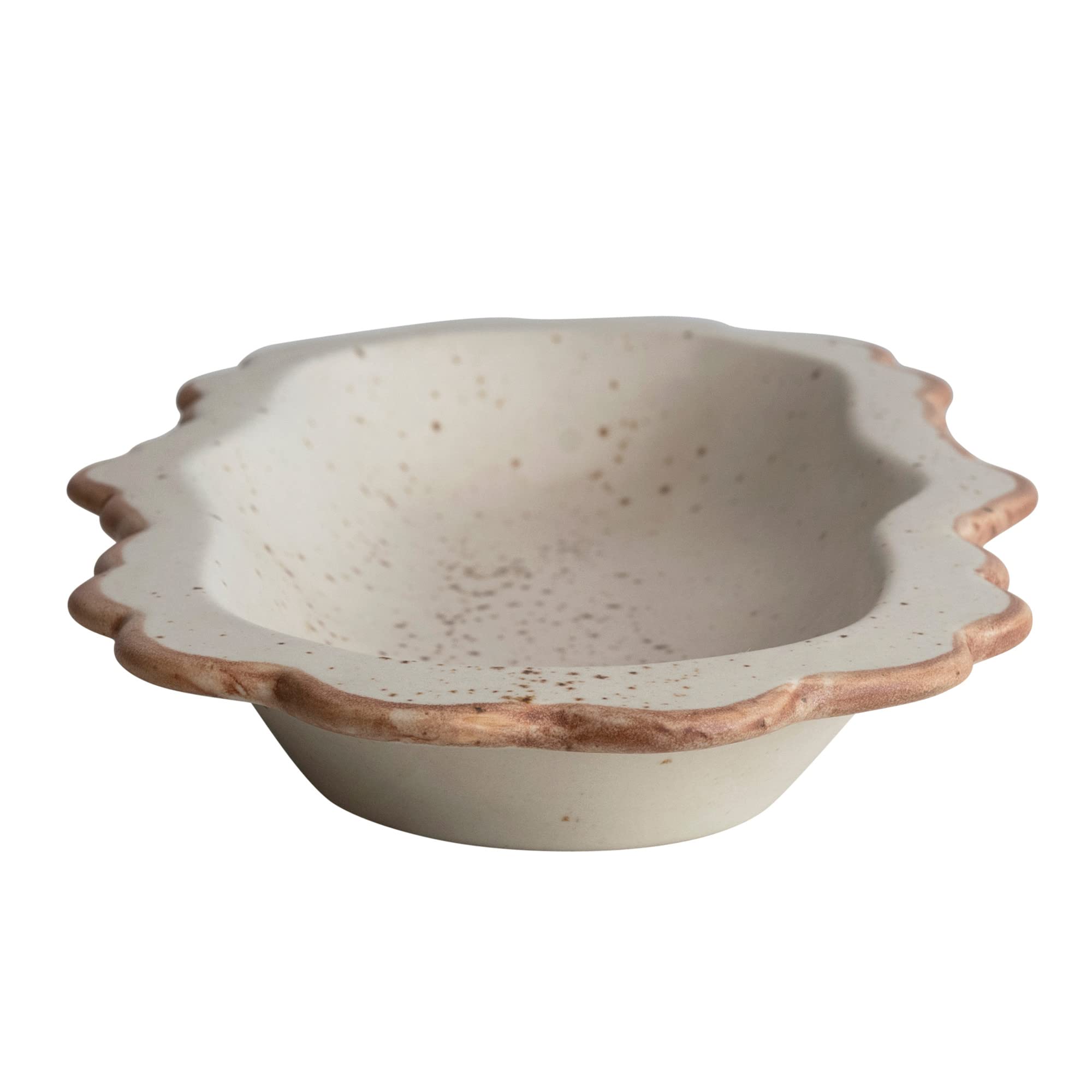 Creative Co-Op Speckled Stoneware Scalloped Edge, Ivory and Brown Platter