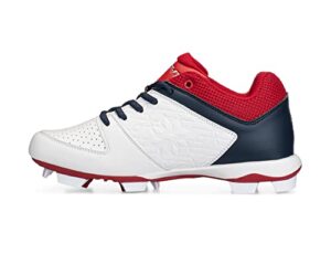 rip-it girls diamond softball cleats | youth softball shoes for girls | white/navy/red | size 4