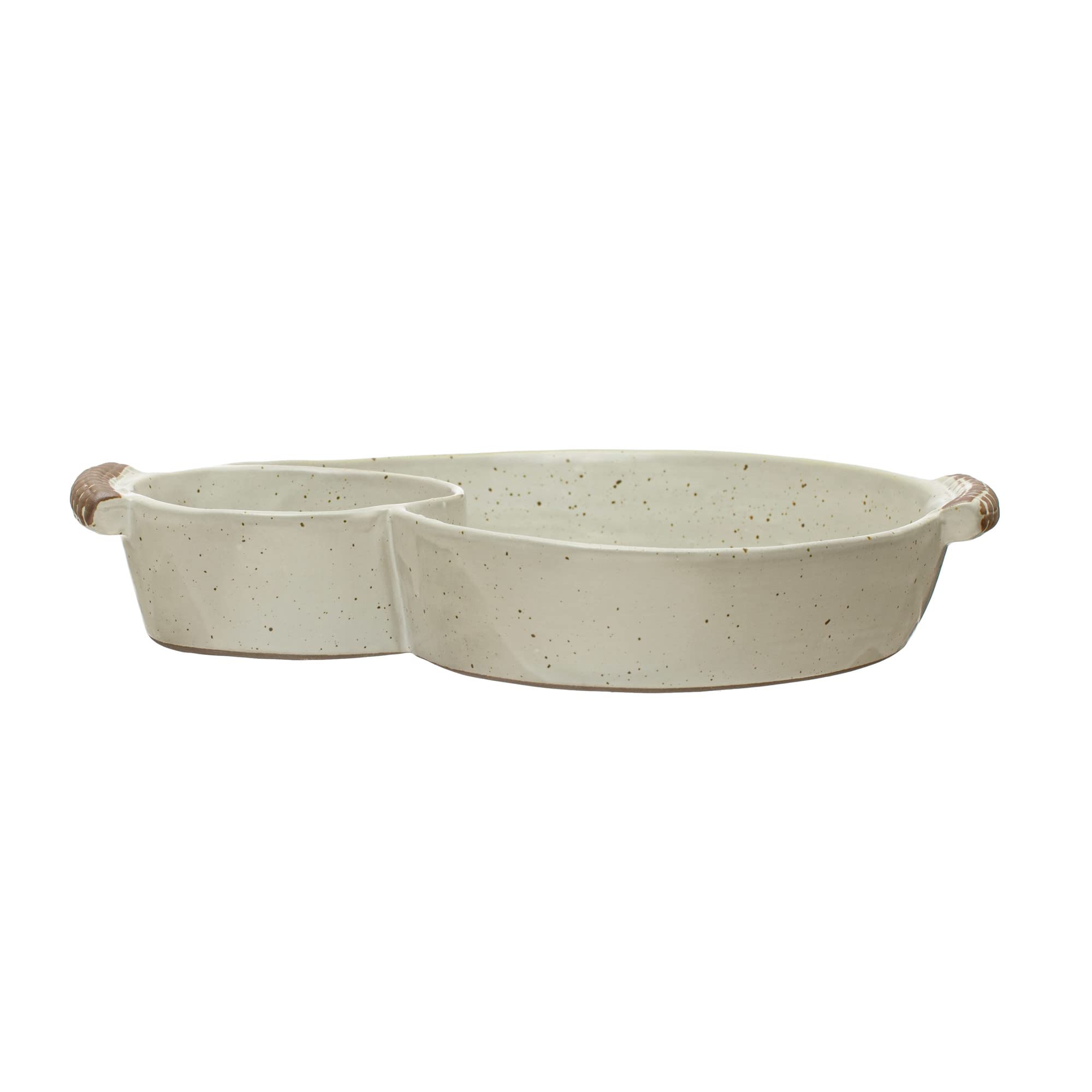 Creative Co-Op Farmhouse Stoneware Chip and Dip with Handles, Ivory Chip & Dip Bowl