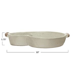 Creative Co-Op Farmhouse Stoneware Chip and Dip with Handles, Ivory Chip & Dip Bowl