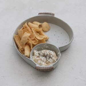 Creative Co-Op Farmhouse Stoneware Chip and Dip with Handles, Ivory Chip & Dip Bowl