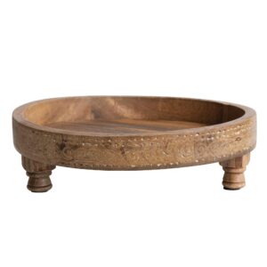 creative co-op boho footed wood carved design, natural decorative tray