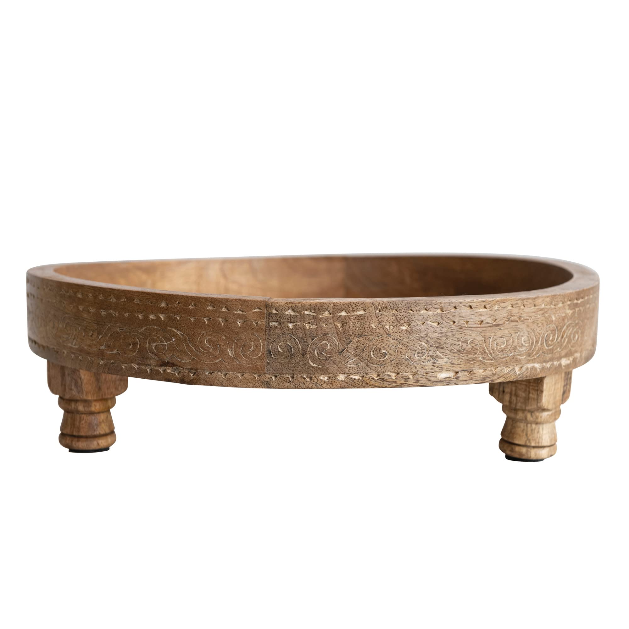 Creative Co-Op Boho Footed Wood Carved Design, Natural Decorative Tray