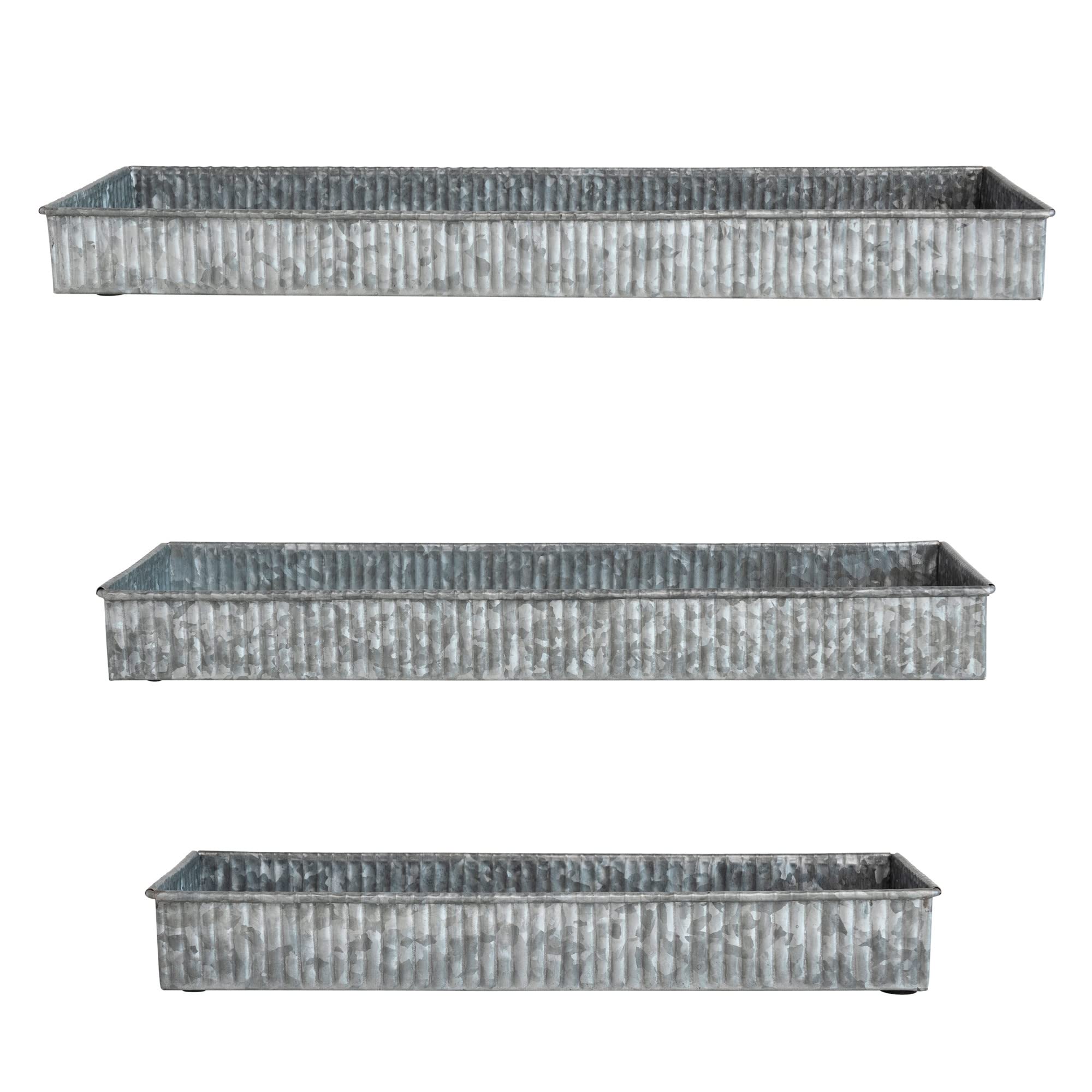 Creative Co-Op Metal Nesting, Set of 3 Sizes, Antique Galvanized Finish Decorative Tray, Silver