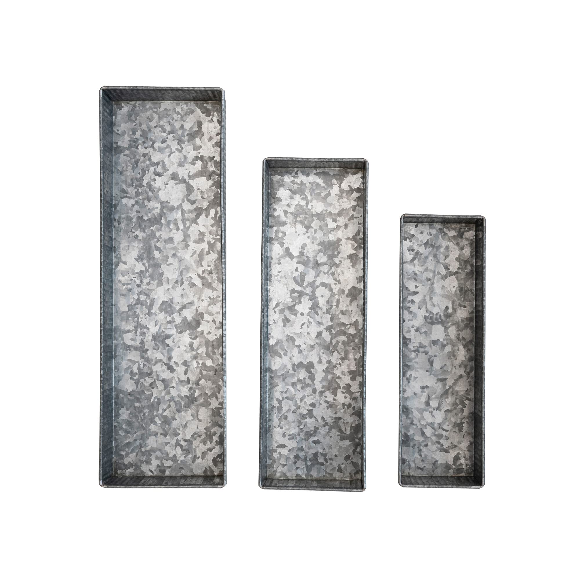 Creative Co-Op Metal Nesting, Set of 3 Sizes, Antique Galvanized Finish Decorative Tray, Silver