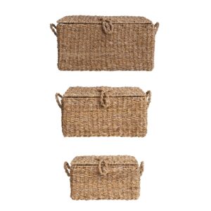creative co-op woven seagrass storage, set of 3 sizes, natural trunk