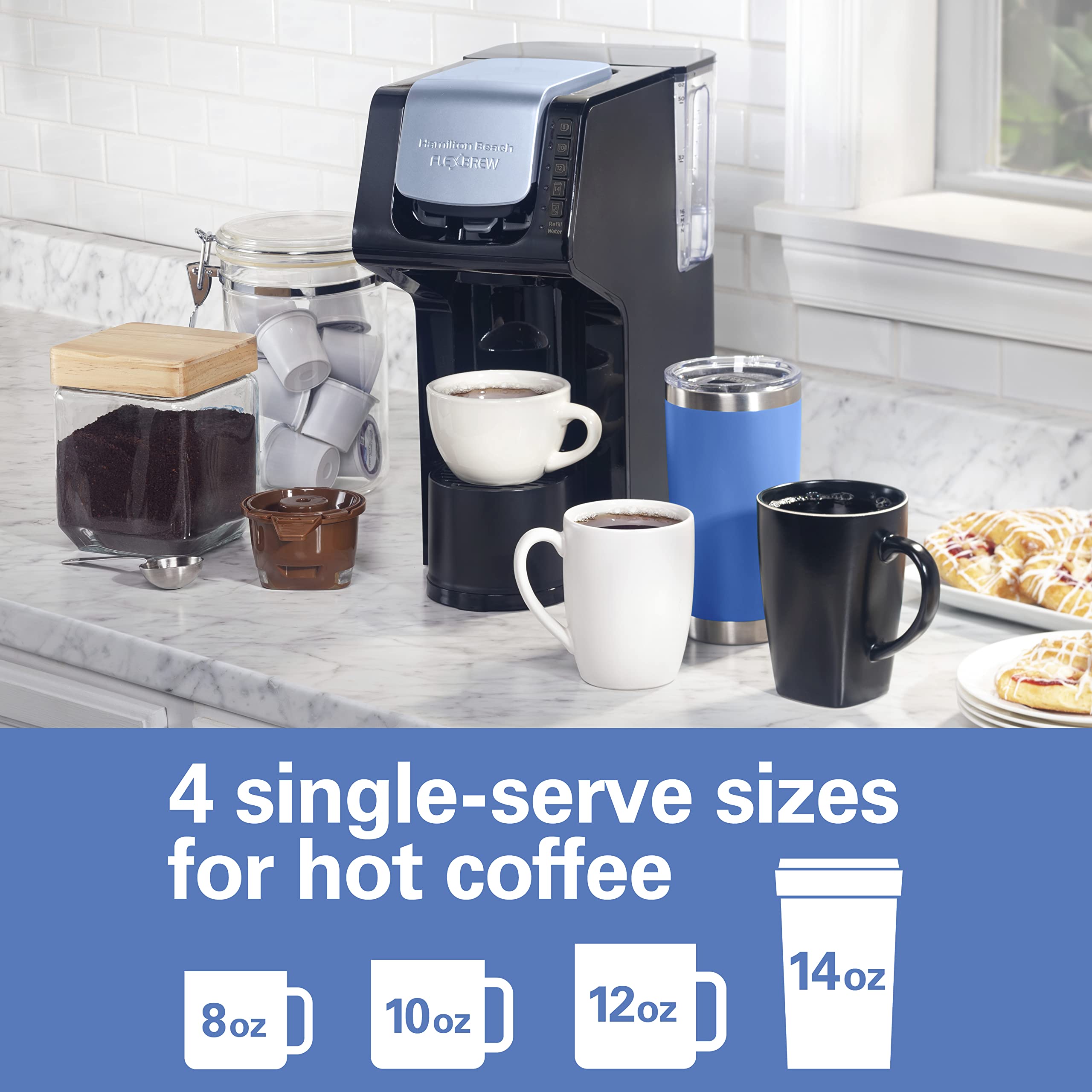 Hamilton Beach Gen 4 FlexBrew Single-Serve Hot & Iced Coffee Maker with Removable Reservoir, Compatible with Pod Packs and Grounds, 50 oz, 4 Fast Brewing Options, Black