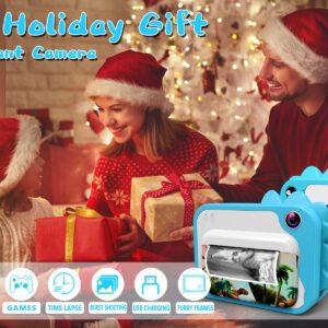 Camera Kids Instant Print USHINING 1080P Instant Camera for Kids Aged 3-12 Ink Free 12MP Print Camera for Kids 2.4 Inch Screen with 32GB SD Card,Color Pens,Print Papers (Blue)