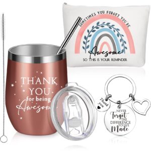 Sieral Thank You Gifts for Women Employee Appreciation Gifts Thank You for Being Awesome 12oz Stainless Steel Tumbler Keychain Makeup Bag for Team staff Coworker Teacher Nurse Gifts(Rainbow)