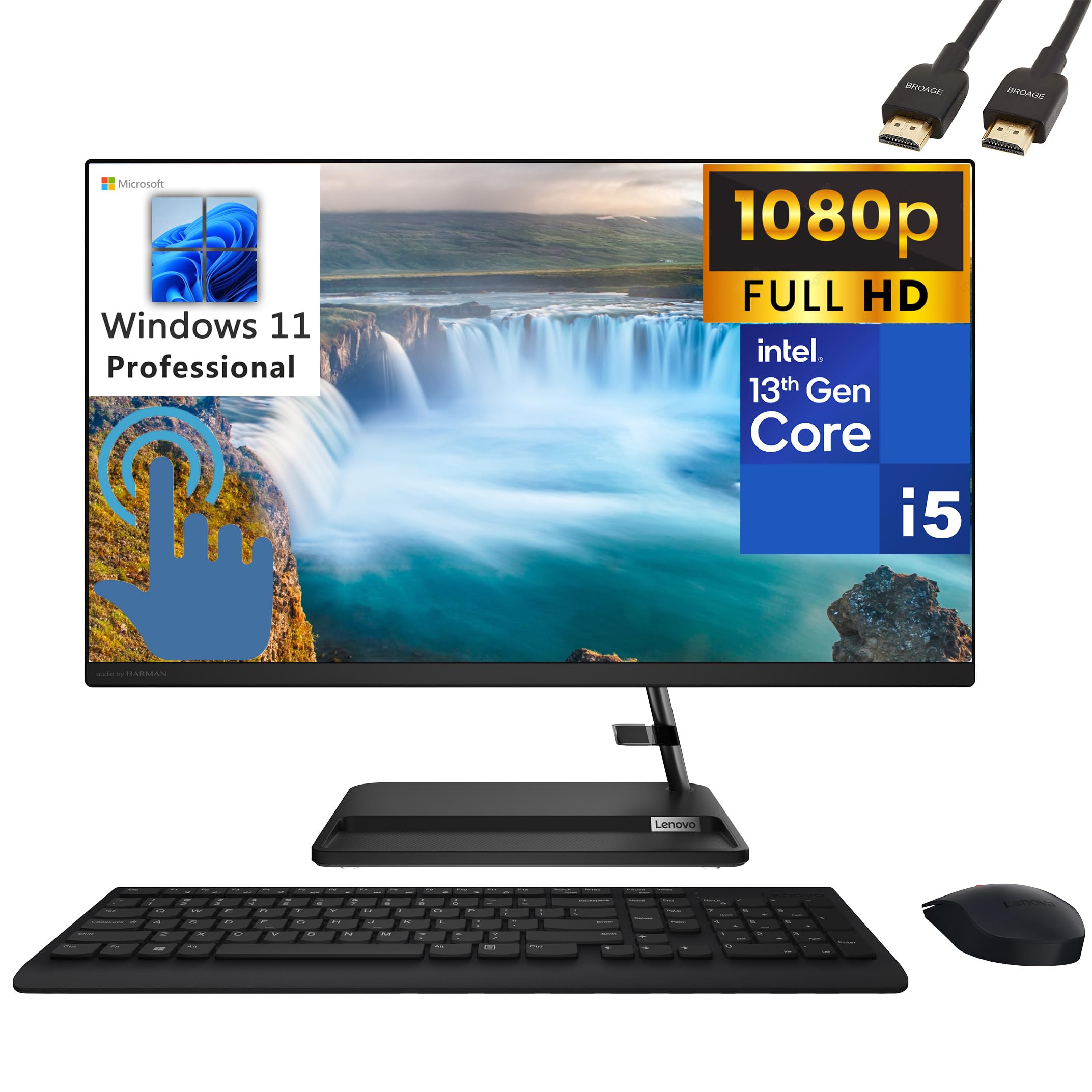 Lenovo 2023 IdeaCentre AIO 3 27" Touchscreen FHD Business All-in-One Desktop Computer, 13th Gen Intel 8-Core i5-13420H, 32GB DDR4 RAM, 1TB PCIe SSD, WiFi 6, BT 5.1, Windows 11 Pro, BROAG HDMI Cable